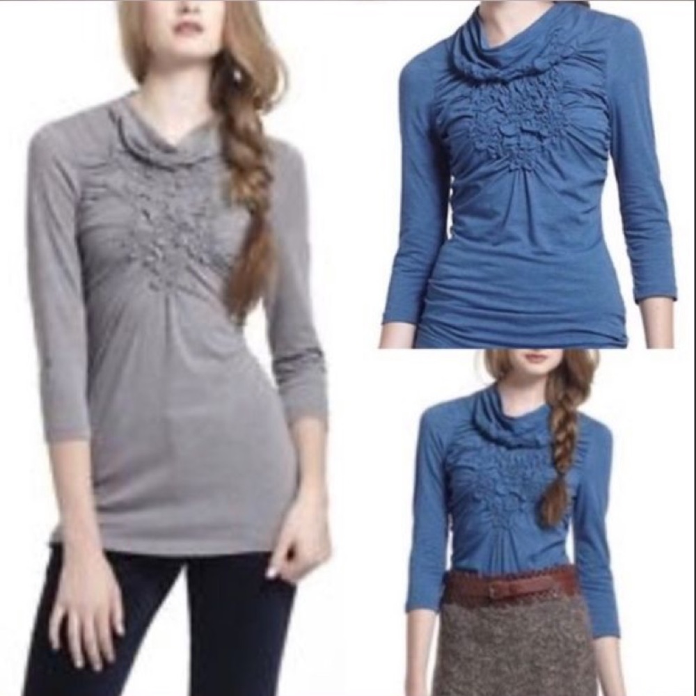 Anthropologie- Deletta grey 3/4 length sleeve top